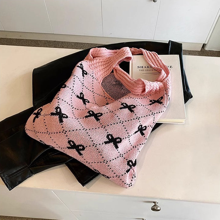 Pink Printed Two Handles Handheld Bag