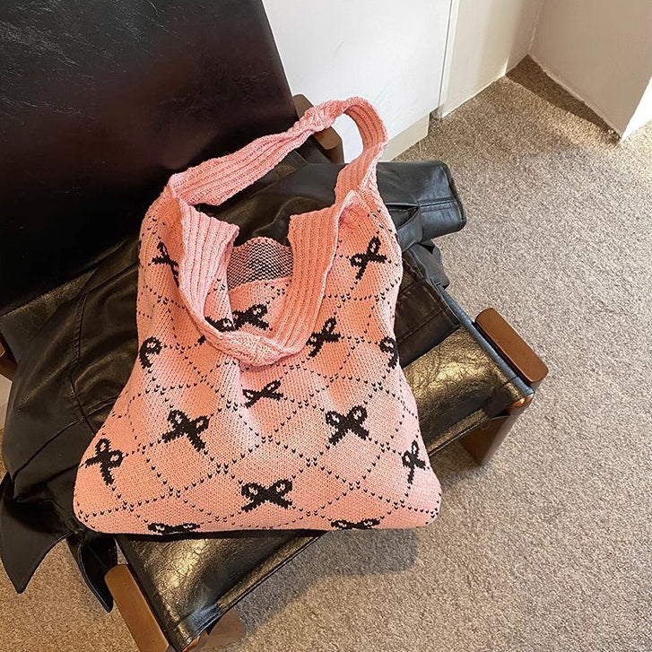 Pink Printed Two Handles Handheld Bag