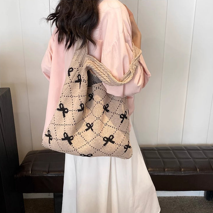 Khaki Printed Two Handles Handheld Bag