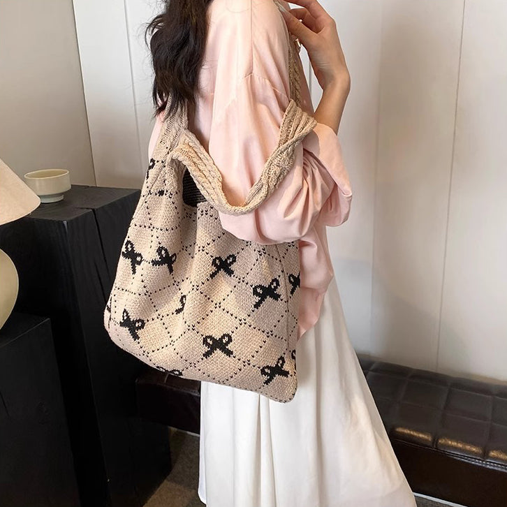 Khaki Printed Two Handles Handheld Bag