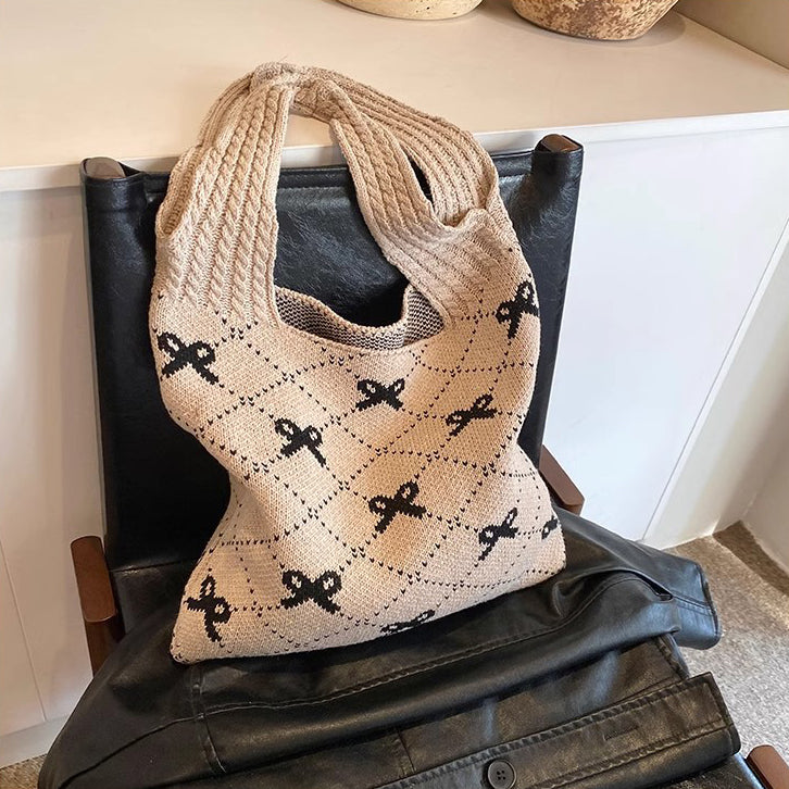 Khaki Printed Two Handles Handheld Bag