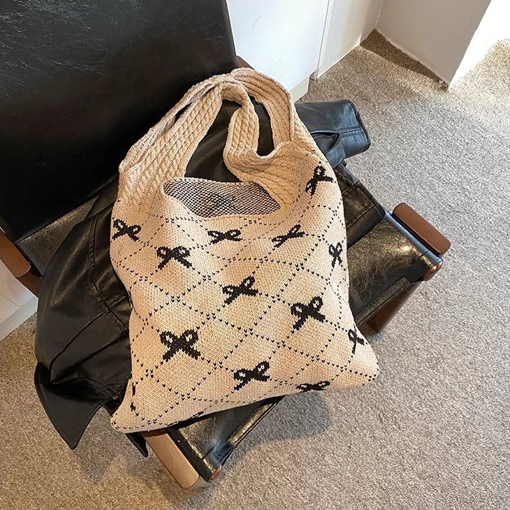 Khaki Printed Two Handles Handheld Bag