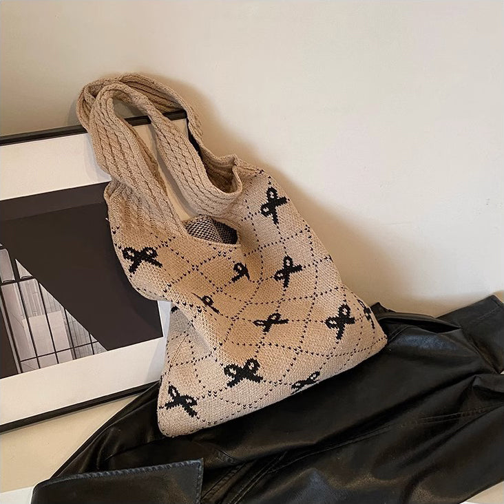 Khaki Printed Two Handles Handheld Bag