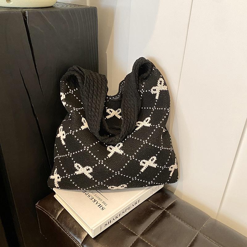 Black Printed Two Handles Handheld Bag