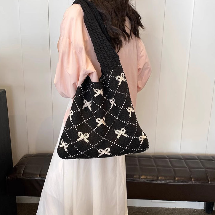 Black Printed Two Handles Handheld Bag