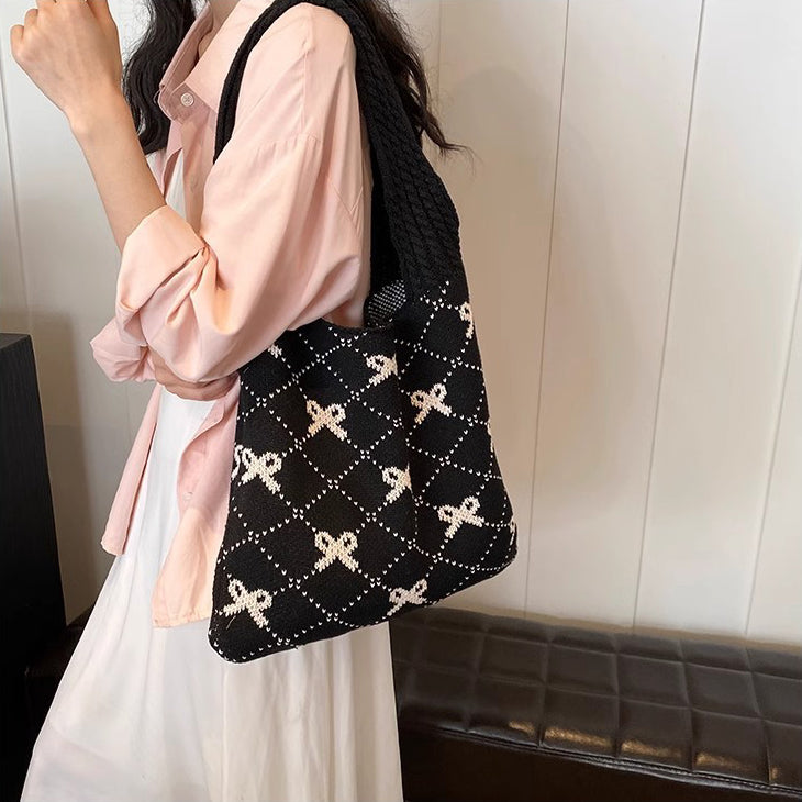 Black Printed Two Handles Handheld Bag