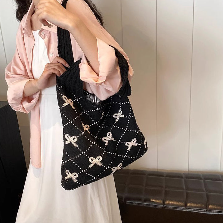 Black Printed Two Handles Handheld Bag