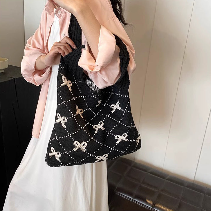 Black Printed Two Handles Handheld Bag