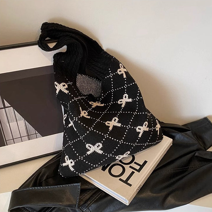 Black Printed Two Handles Handheld Bag
