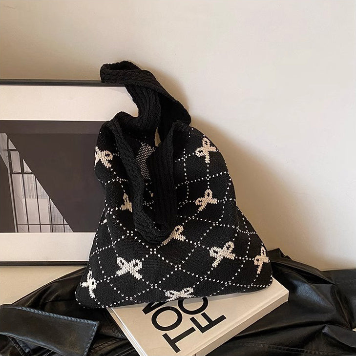 Black Printed Two Handles Handheld Bag