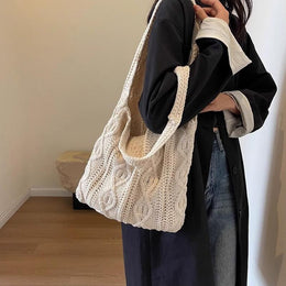 Off White Solid Two Handles Handheld Bag