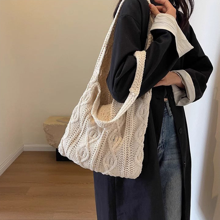 Off White Solid Two Handles Handheld Bag