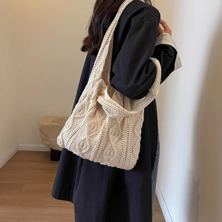 Off White Solid Two Handles Handheld Bag