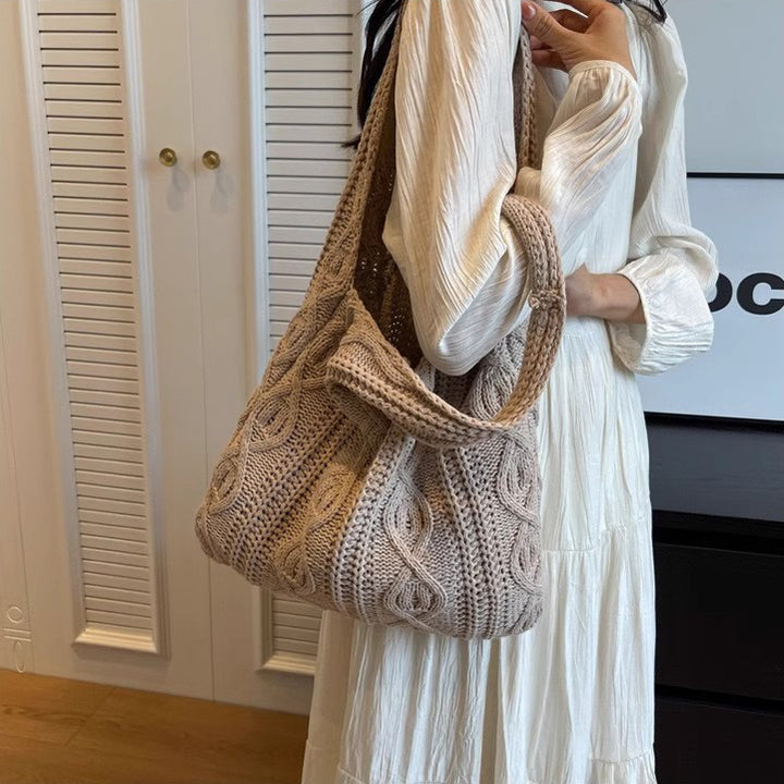 Khaki Solid Two Handles Handheld Bag