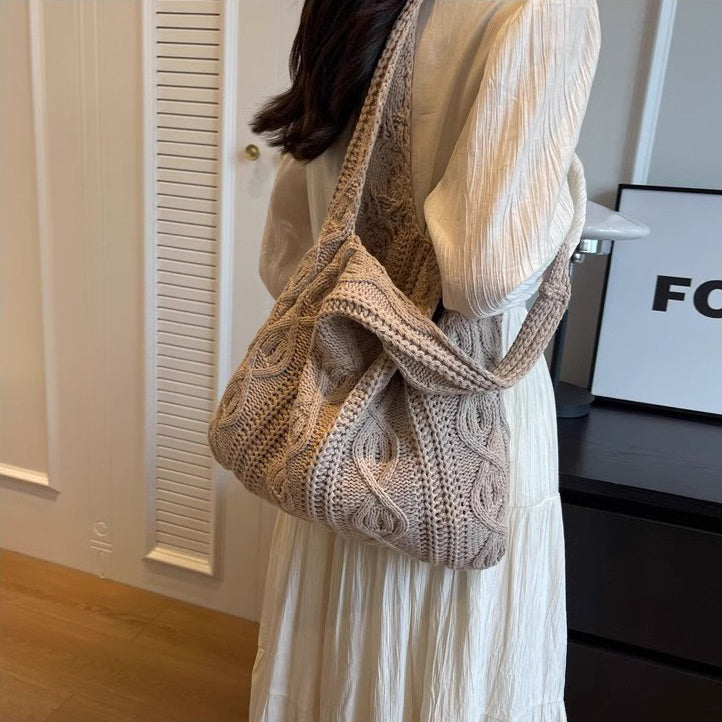 Khaki Solid Two Handles Handheld Bag