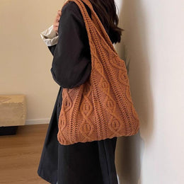 Brown Solid Two Handles Handheld Bag