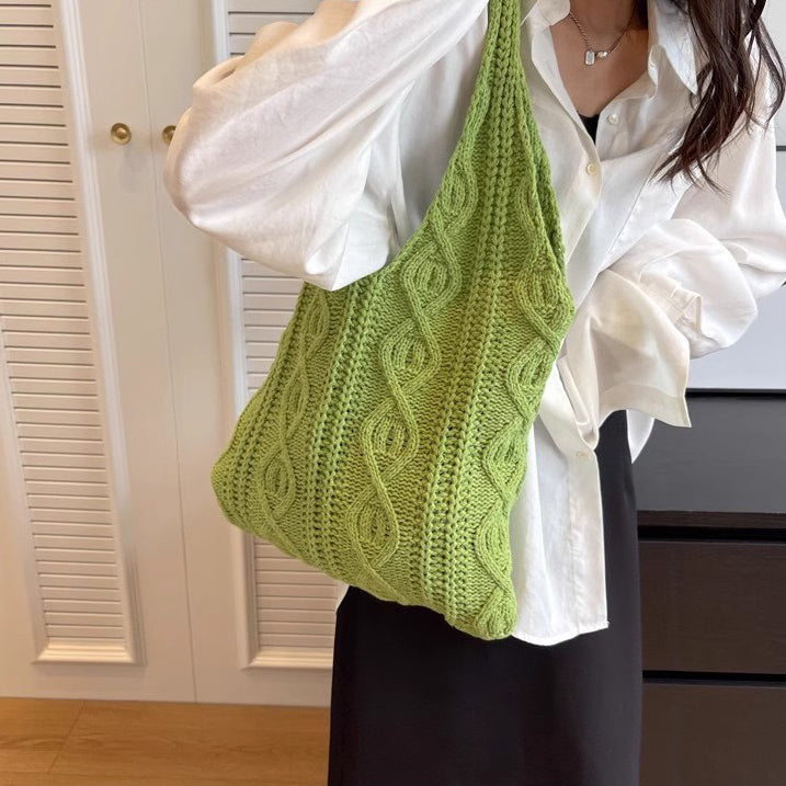 Green Solid Two Handles Handheld Bag