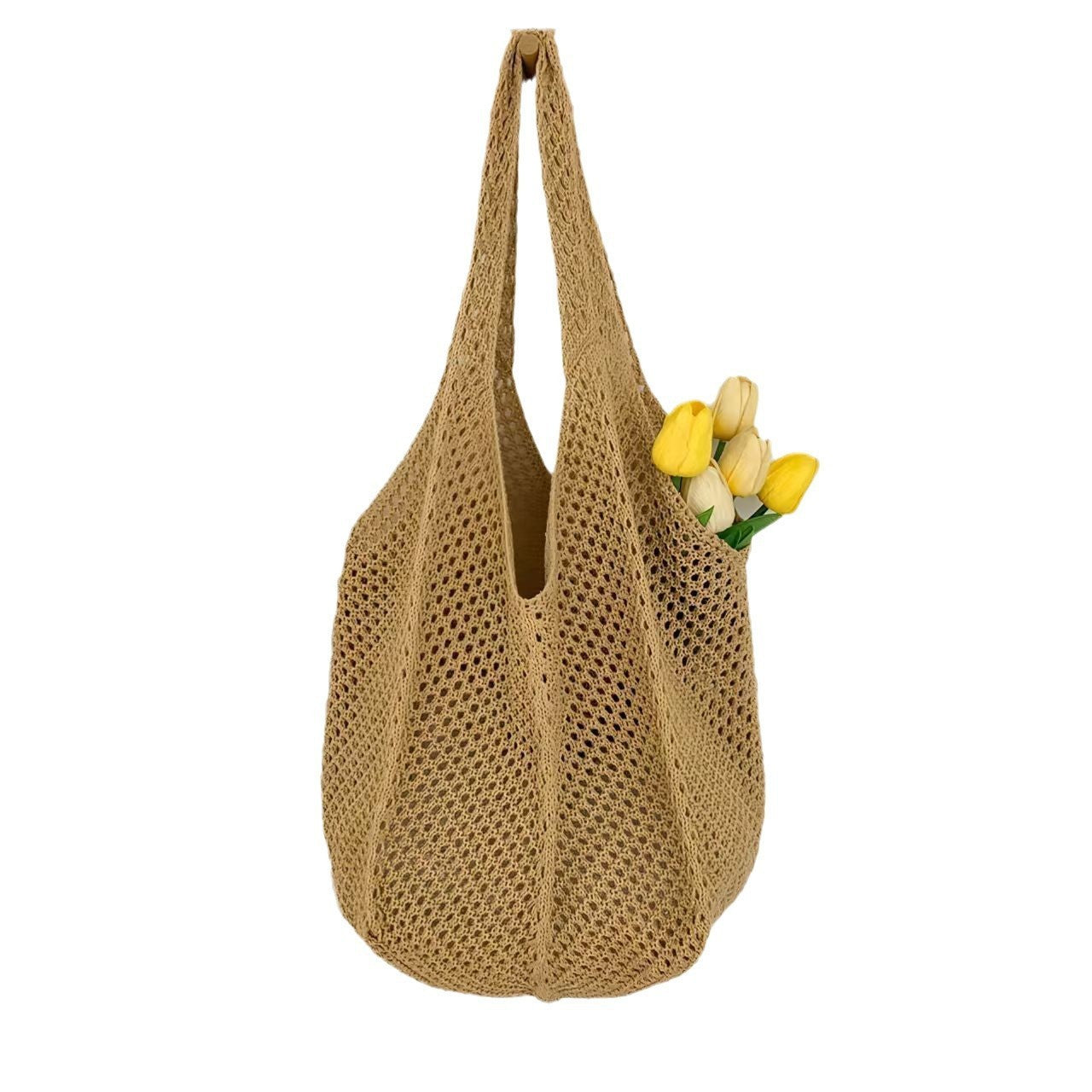Khaki Solid Two Handles Handheld Bag