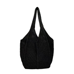 Black Solid Two Handles Handheld Bag