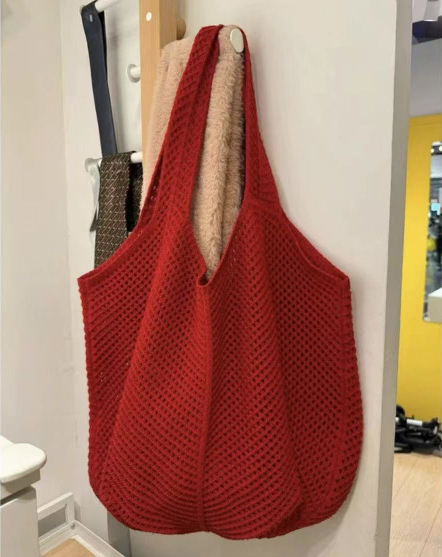 Red Solid Two Handles Handheld Bag