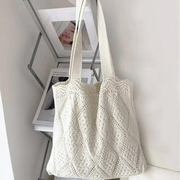 White Solid Two Handles Handheld Bag