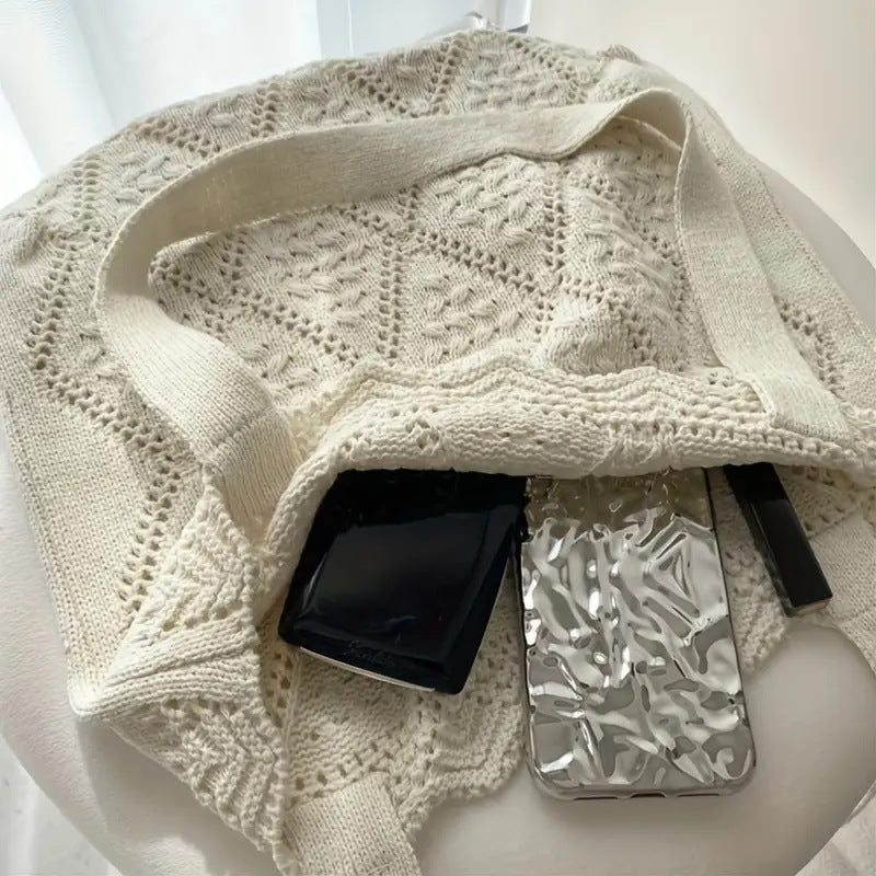White Solid Two Handles Handheld Bag