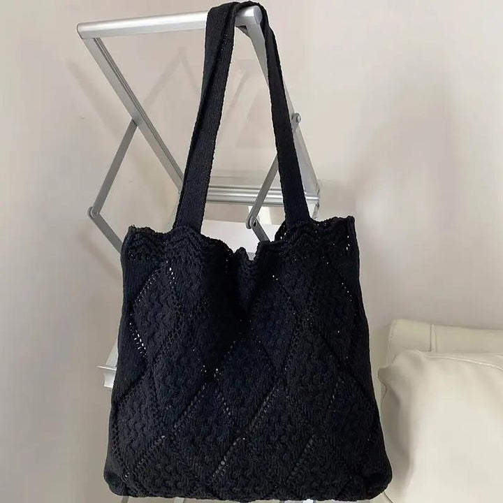 Black Solid Two Handles Handheld Bag