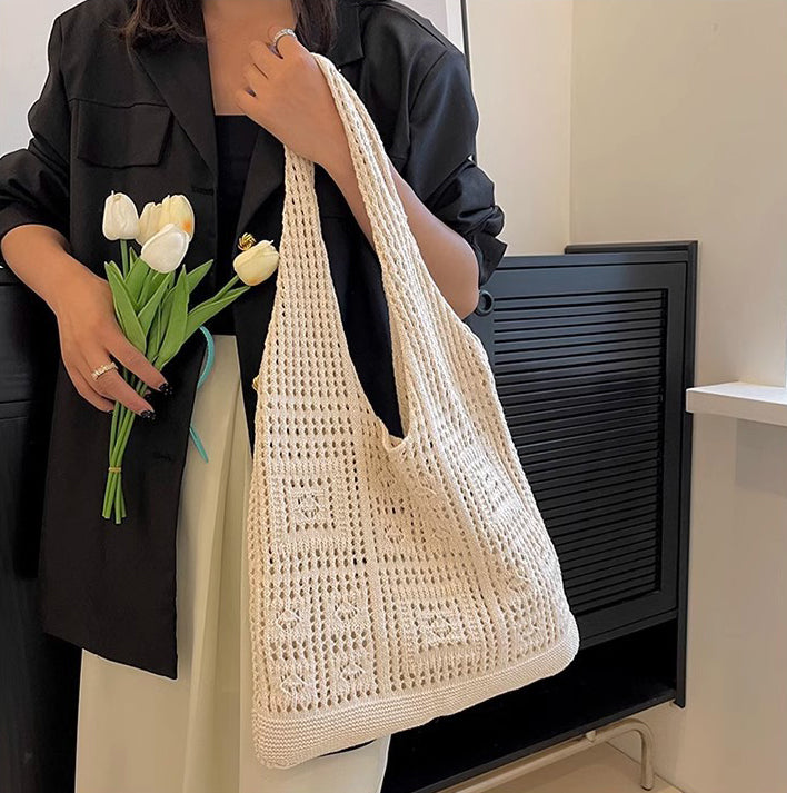 Off White Solid Two Handles Handheld Bag