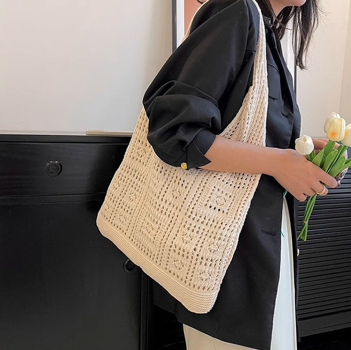 Off White Solid Two Handles Handheld Bag