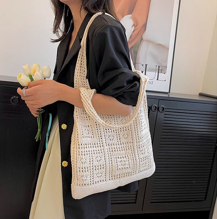 Off White Solid Two Handles Handheld Bag