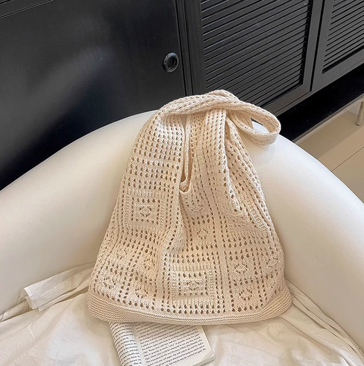 Off White Solid Two Handles Handheld Bag