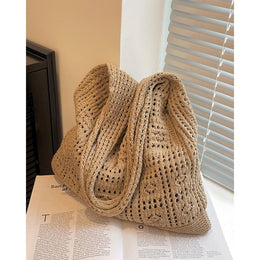 Khaki Solid Two Handles Handheld Bag