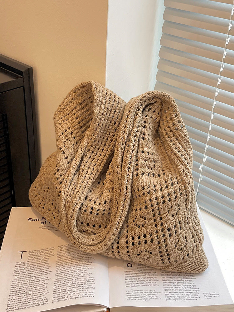 Khaki Solid Two Handles Handheld Bag