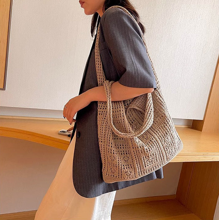Khaki Solid Two Handles Handheld Bag