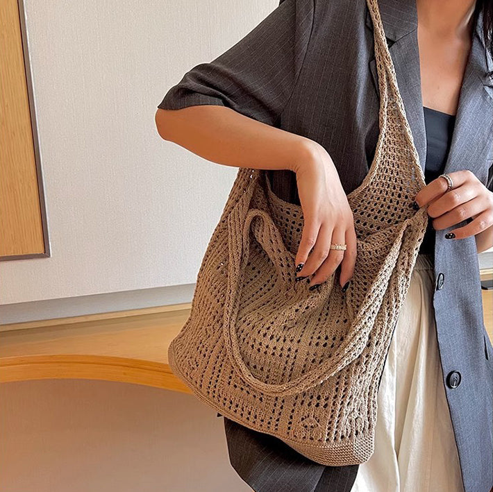Khaki Solid Two Handles Handheld Bag