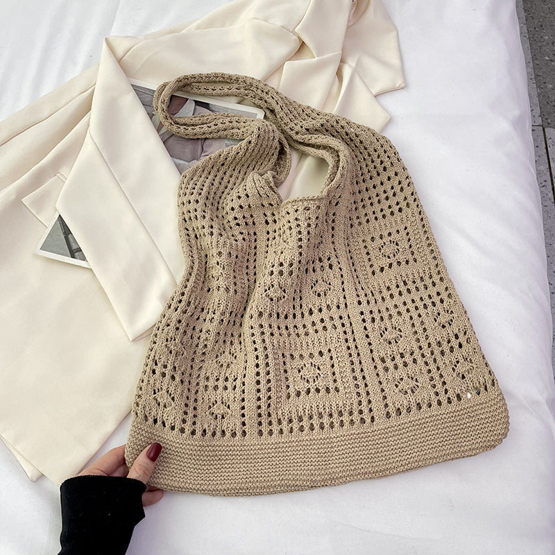 Khaki Solid Two Handles Handheld Bag