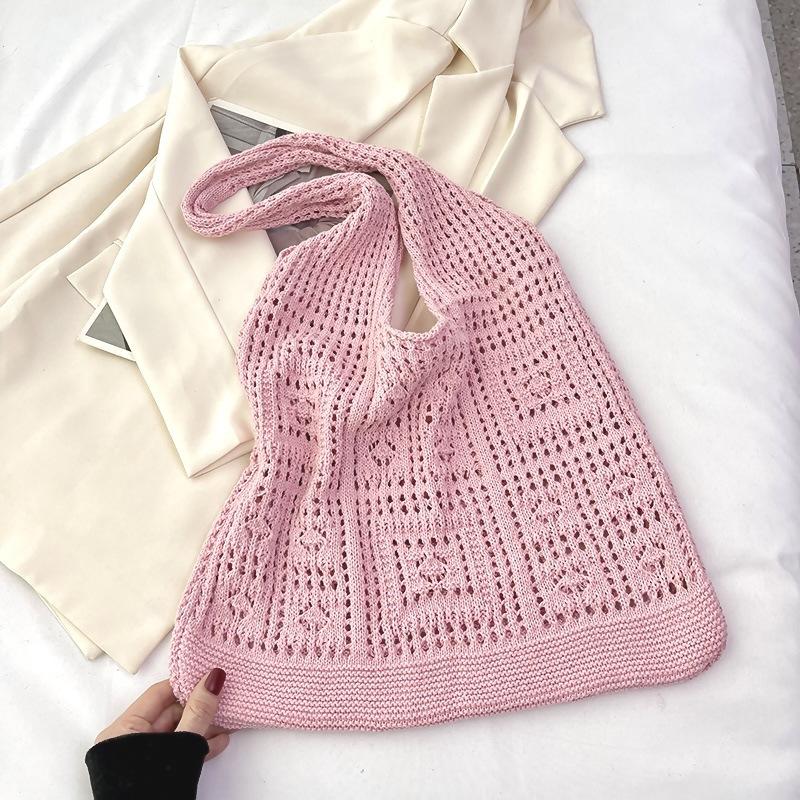 Pink Solid Two Handles Handheld Bag