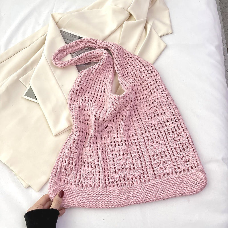 Pink Solid Two Handles Handheld Bag