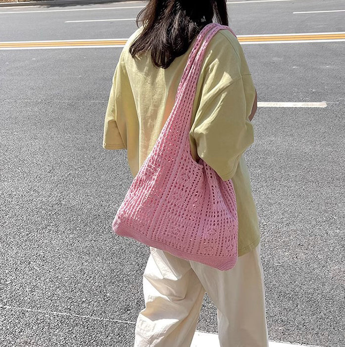 Pink Solid Two Handles Handheld Bag
