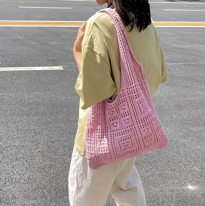 Pink Solid Two Handles Handheld Bag