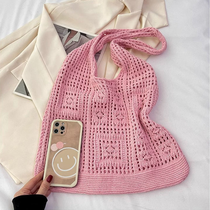 Pink Solid Two Handles Handheld Bag