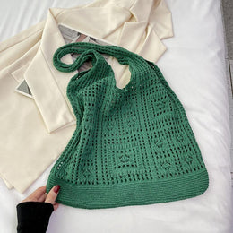 Green Solid Two Handles Handheld Bag