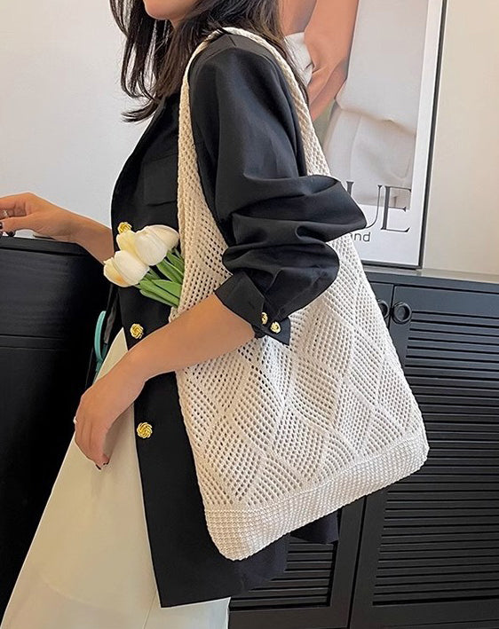 Off White Solid Two Handles Handheld Bag