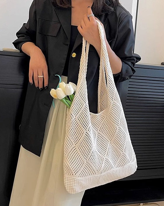 Off White Solid Two Handles Handheld Bag
