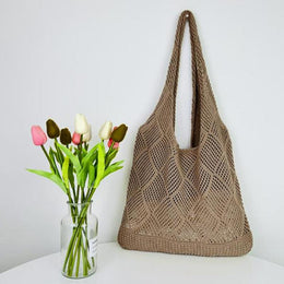 Khaki Solid Two Handles Handheld Bag