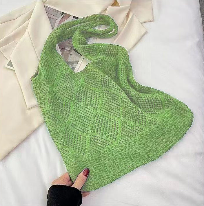Green Solid Two Handles Handheld Bag