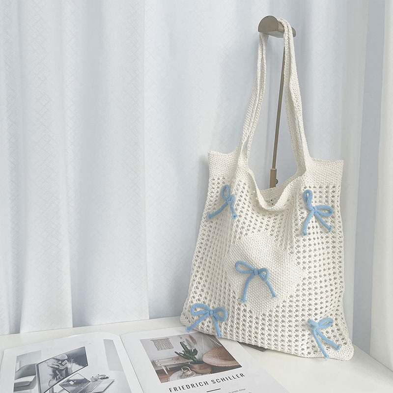 Blue Solid Two Handles Handheld Bag