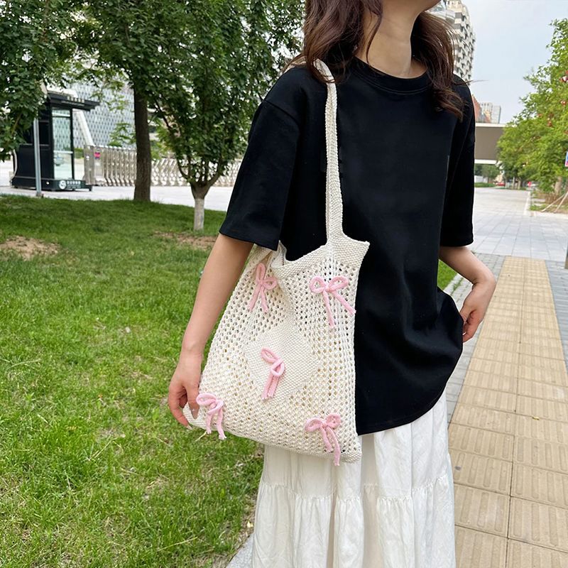 Pink Solid Two Handles Handheld Bag