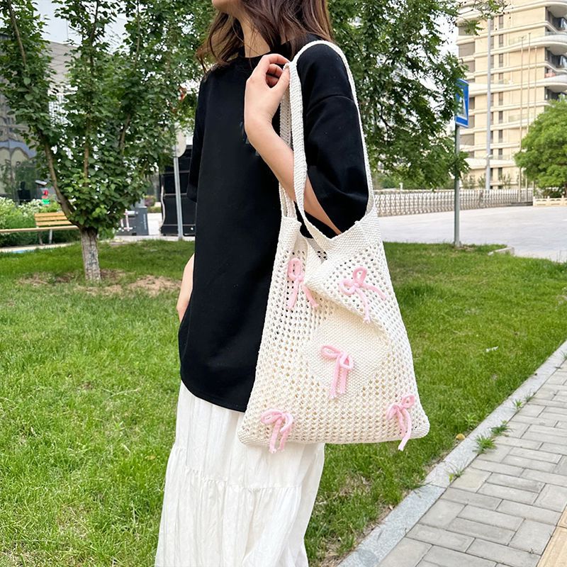 Pink Solid Two Handles Handheld Bag