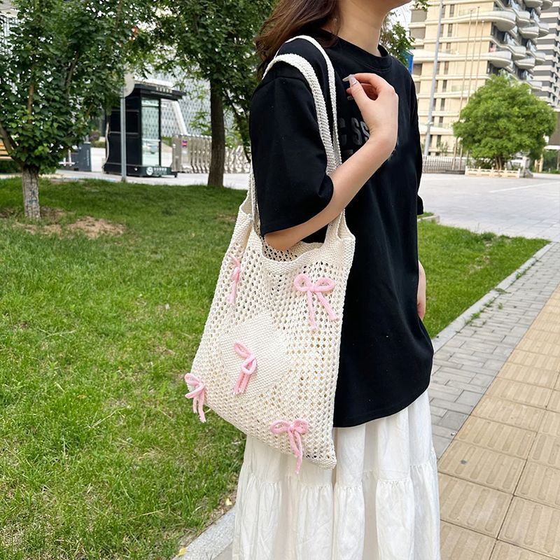 Pink Solid Two Handles Handheld Bag